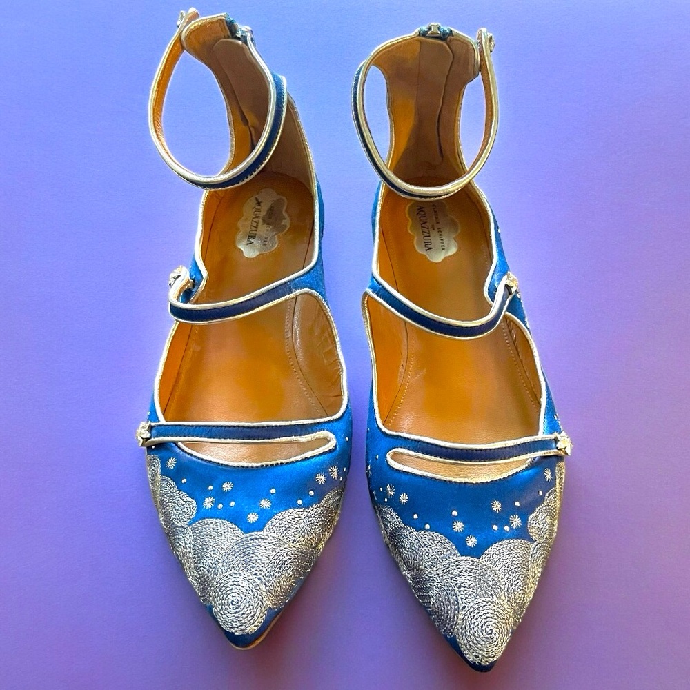 ‼️❤️SOLD❤️‼️AQUAZZURA Claudia Schiffer Cloudy Star Ballet Flats • Size 8.5 US - Picture 2 of 12